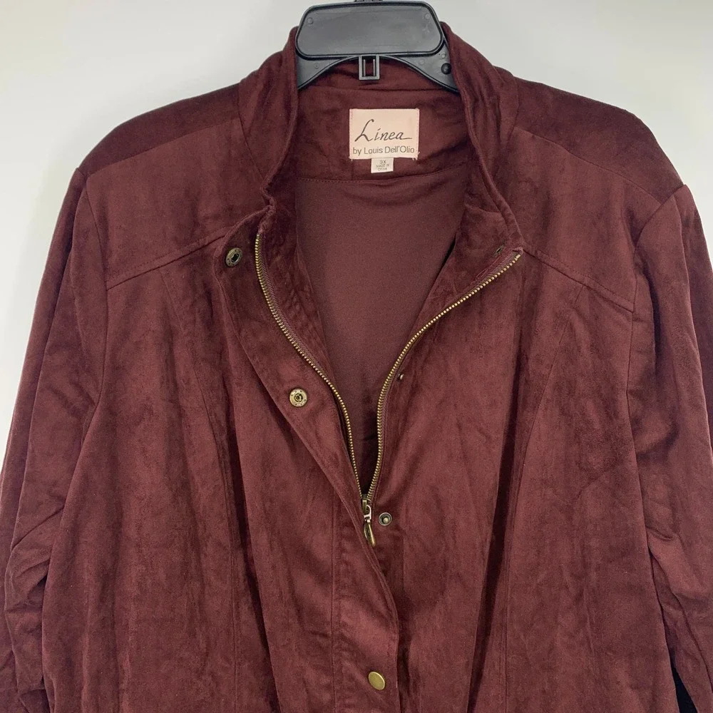 Linea Louis Dell'Olio Jacket Womens Plus 3X Zip Front Button Snap Faux Suede - Picture 5 of 10